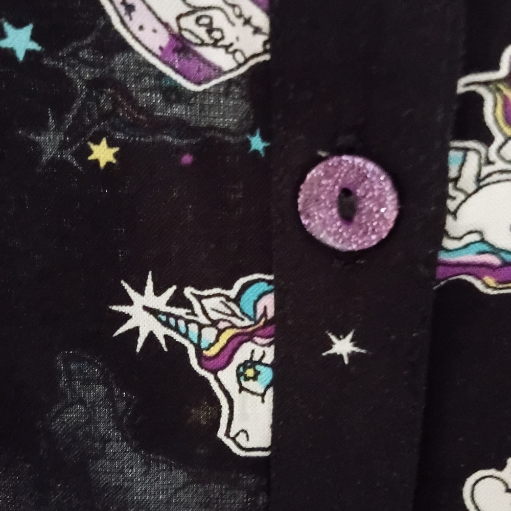 Hell Bunny Unicorn Rockabilly Shirt Black Rainbow & Star Pattern Size M NWT - Picture 7 of 13